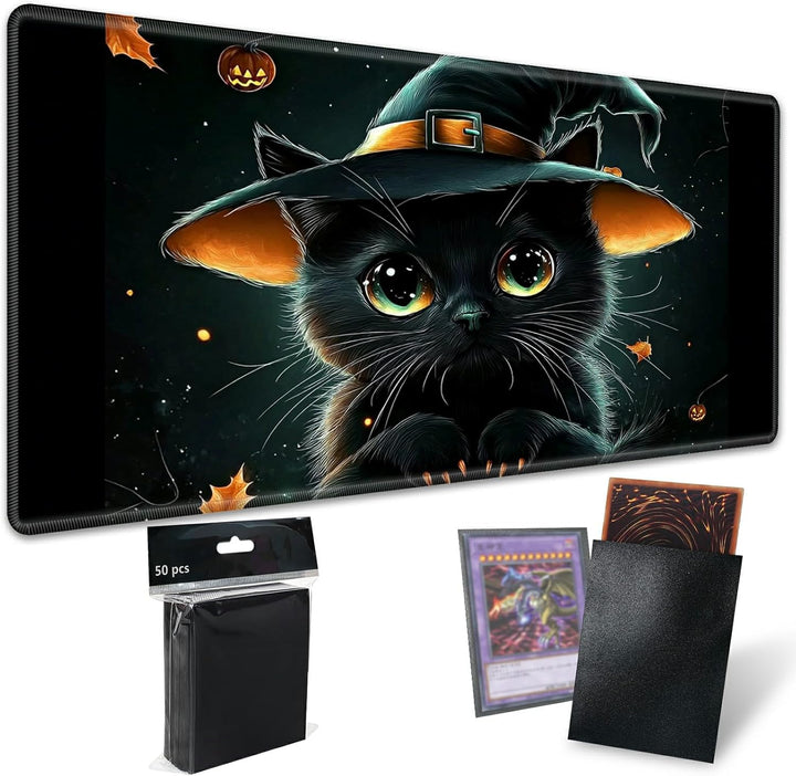 TCG Playmat Board Game Mat plus 50 Pcs Card Sleeves, 24 X 14 Table Mats Game Mousepad with Soft Surface Non-Slip Base for MTG RPG CCG Trading Card Game Playmats, Green Frog