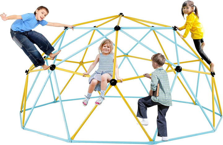 Climbing Dome, 10FT Geometric Dome Climber with Hammock and Swing, Jungle Gym Supports 750LBS and Easy Assembly for Kids 3 to 10 Years Old, with Climbing Grip, Outdoor Backyard Play Equipment