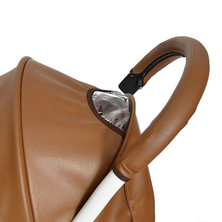 Baby Stroller Armrest Bumper Handlebar Sleeve Cover Universal Handle Cover Dustproof Protect PU Leather Case with Removable Zipper Brown