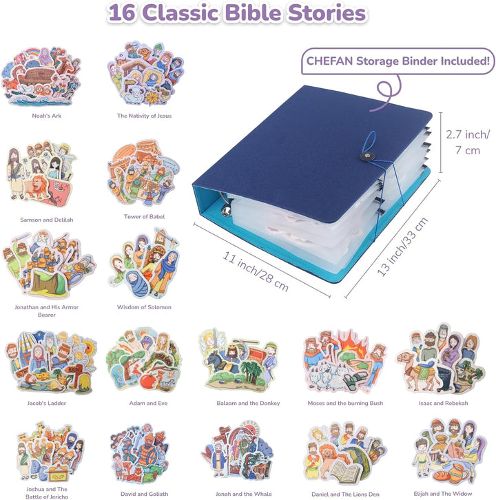 16 Pack Felt Board Bible Stories Set, Flannel Board Stories with a Multi-Functional Felt Pieces Storage Binder for Preschool Activities, Included Noah'S Ark, Adam and Eve, the Nativity of Jesus