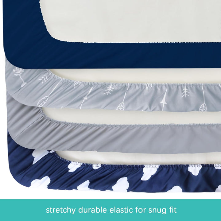 4 Pack Pack and Play Fitted Sheets Fits Graco Pack N Play Playard, Pamo Babe, Zodiak, Baby Trend Portable Playard and Other 27 X 39 Playpen Mattress, Ultra Soft and Skin-Friendly, Navy Cloud