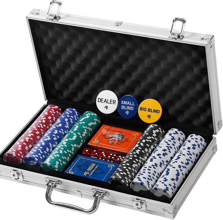 Professional Poker Set W/ Hard Case, 2 Card Decks, 5 Dice, 3 Buttons - 200 Chips