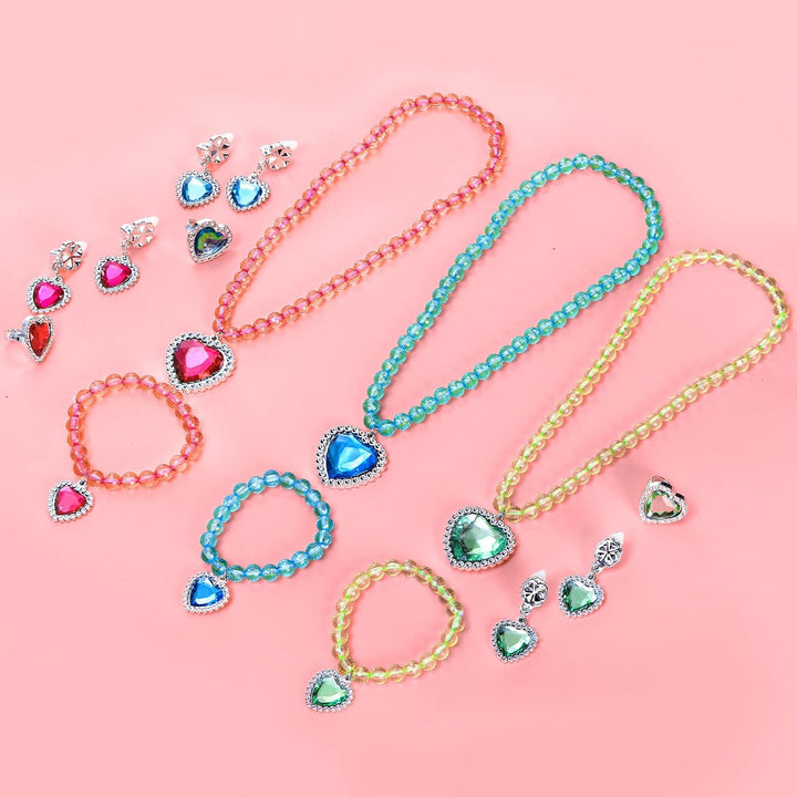 7 Sets Dress up Jewelry, Jewelry Princess Pretend Toy with Bracelet, Necklace, Ring and Earrings, Cosplay Jewelry Set for Party