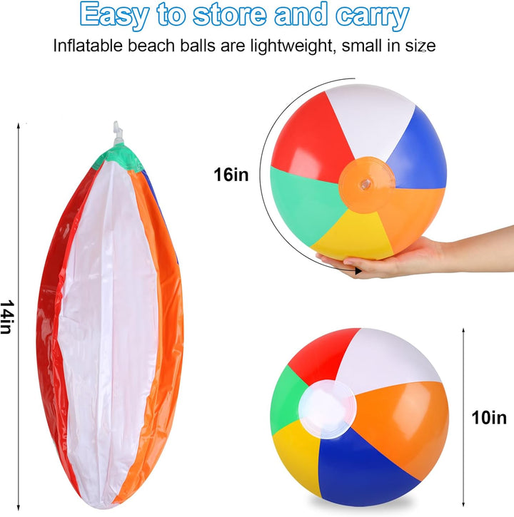 6 Pack Beach Balls, 10 Inch Beach Balls for Kids, Rainbow Color Pool Toys Pool Balls for Swimming Pool, Beach Toys Inflatable Ball for Summer Parties and Water Games
