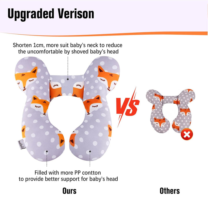 Baby Travel Pillow,Baby Neck Pillows for Car Seat,Upgraded Baby Head Pillow,Toddler Head and Neck Baby Support Pillow for Car Seat, Pushchair,Travel (Gray Fox)