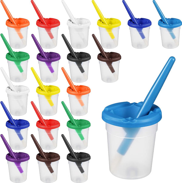 40 Pieces Paint Cups with Lids for Kids Toddler No Spill Paint Cups with Brushes Acrylic Washable Spill Proof Painting Containers for Art Supplies Kids Early Learning Watercolor