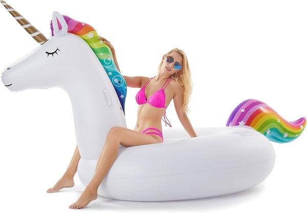 Giant Inflatable Unicorn Pool Float Floatie Ride on with Fast Valves Large Rideable Blow up Summer Beach Swimming Pool Party Lounge Raft Decorations Toys for Kids Adults