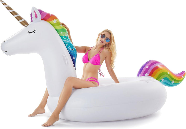 Giant Inflatable Unicorn Pool Float Floatie Ride on with Fast Valves Large Rideable Blow up Summer Beach Swimming Pool Party Lounge Raft Decorations Toys for Kids Adults