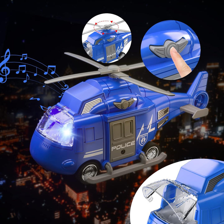 4 Pack Emergency Vehicle Toys for Kids 3 4 5 6 7 8 Years Old, Helicopter, Police Car, Fire Truck, Ambulance Friction Powered Toys for Toddlers, Gifts for Age 3-12 Boys Girls