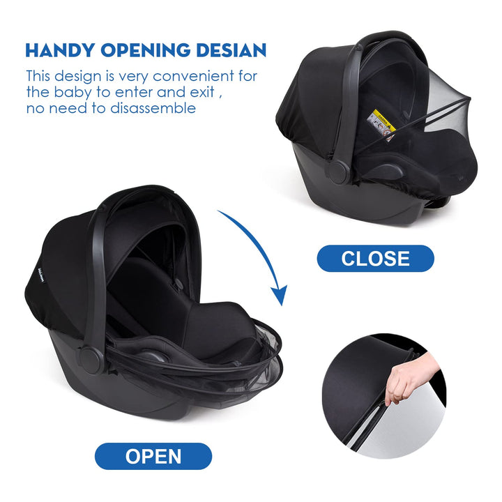 2-In-1 Car Seat Canopy - Universal Baby Car Seat Cover with Sunshade & Mesh Protection, 2-Way Zipper for Easy Access (Black)