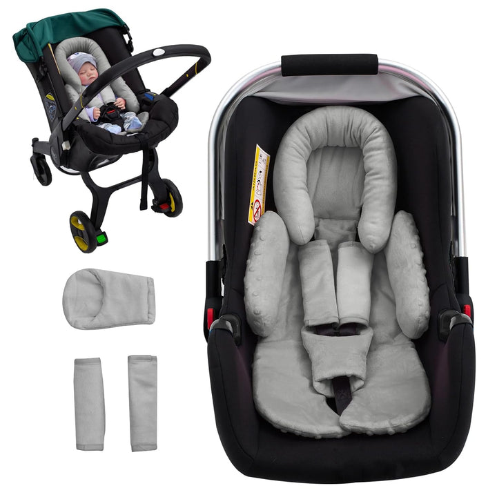 Infant Car Seat Insert with Extra 3 Strap Covers, Thickened Carseat Head and Body Support for Infant, Reversible Baby Car Seat Cushion for Boys Girls, Soft Mink Dot Newborn Insert for Preemie