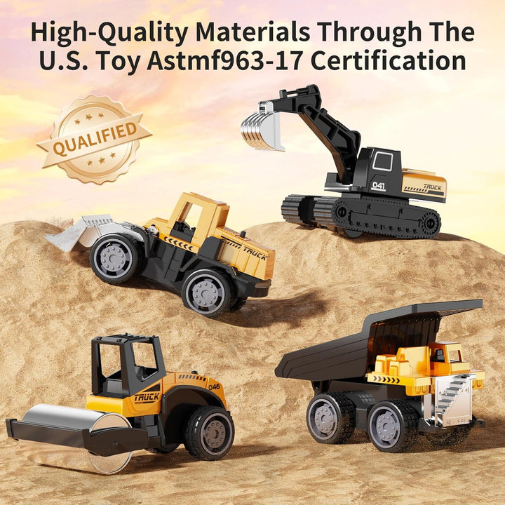 Alloy Mini Construction Vehicles, 8Pcs Die-Cast Construction Toys Set, Excavators Mixer Truck Bulldozers Forklift Dump Truck, Pull Back Car Toys for Toddlers Kids Boys & Girls