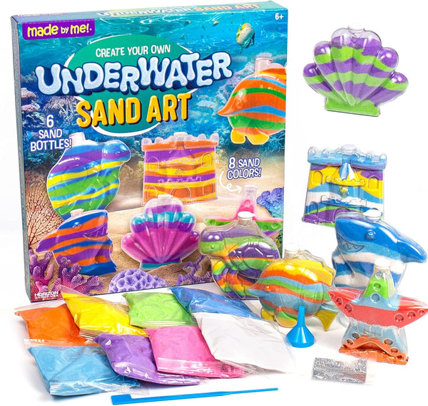 Create Your Own Underwater Sand Art, Includes 6 Ocean-Themed Bottles, 8 Sand Colors, Glitter, & Funnel, Great Staycation or Group Activity, Party Idea, DIY Sand Art for Kids Ages 6, 7, 8, 9