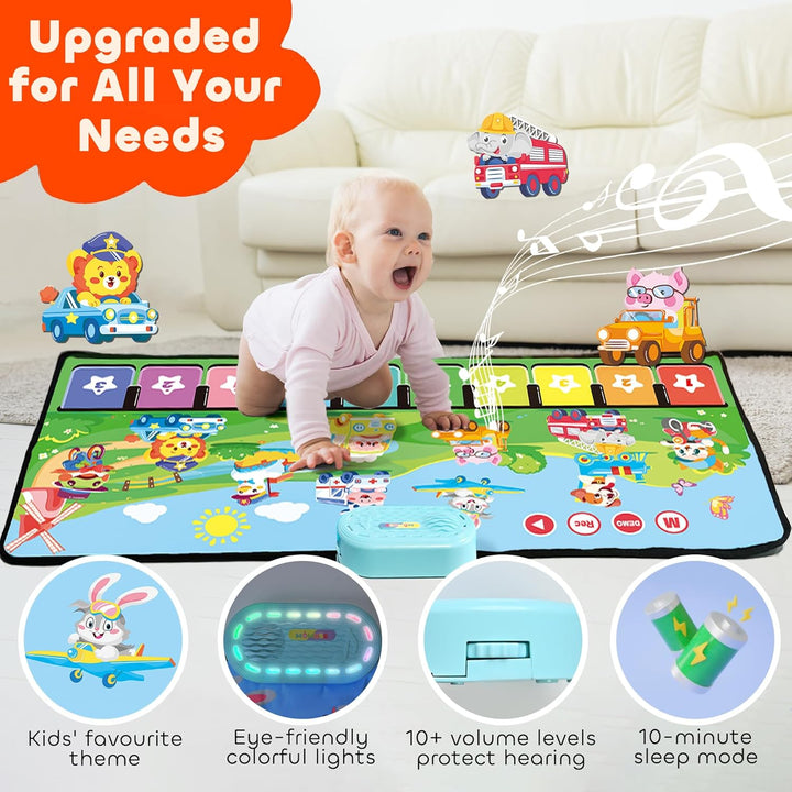 Piano Music Mat with 80 Sounds, Large Animal Car Touch Blanket Playmat Carpet Musical Toddlers Toys 1-3, Floor Keyboard Dance Sensory Educational Mat Boys Girls Gifts for 1 2 3 4 5 Years Old