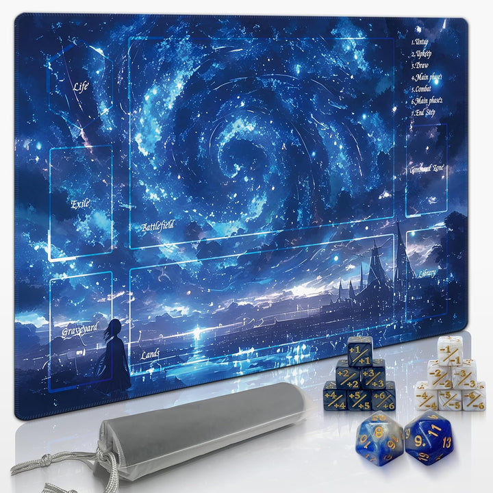 MTG Playmat TCG Playmat -Includes Storage Tube and 7 Dice-Experience Top-Tier Quality and Edge-Locking Waterproof and Non-Slip Mat! (Playmat without Zones, 1-Pretty Purple Fluorescence)