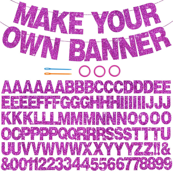 116 PCS A-Z Glitter Black DIY Letter Banner Kit Make Your Own Banner，Including 111 Letters and Numbers 3 Rope and 2 Threading Device,Customized for Birthday Graduation Wedding Party Decor