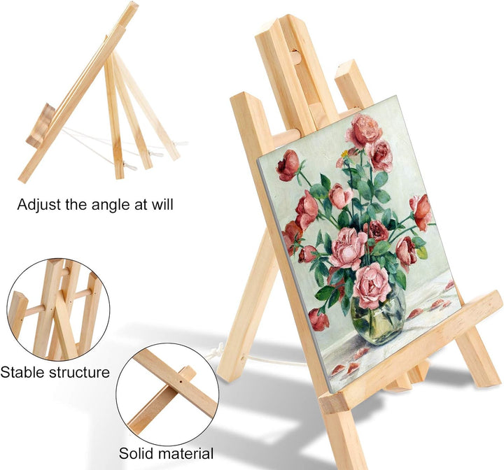 144 PCS Professional Painting Set, 12 PCS Wood Easels,12 Packs of 120 Brushes with Nylon Brush Head and 12 PCS Palettes, Painting Supplies Kit for Kids & Adults Party.