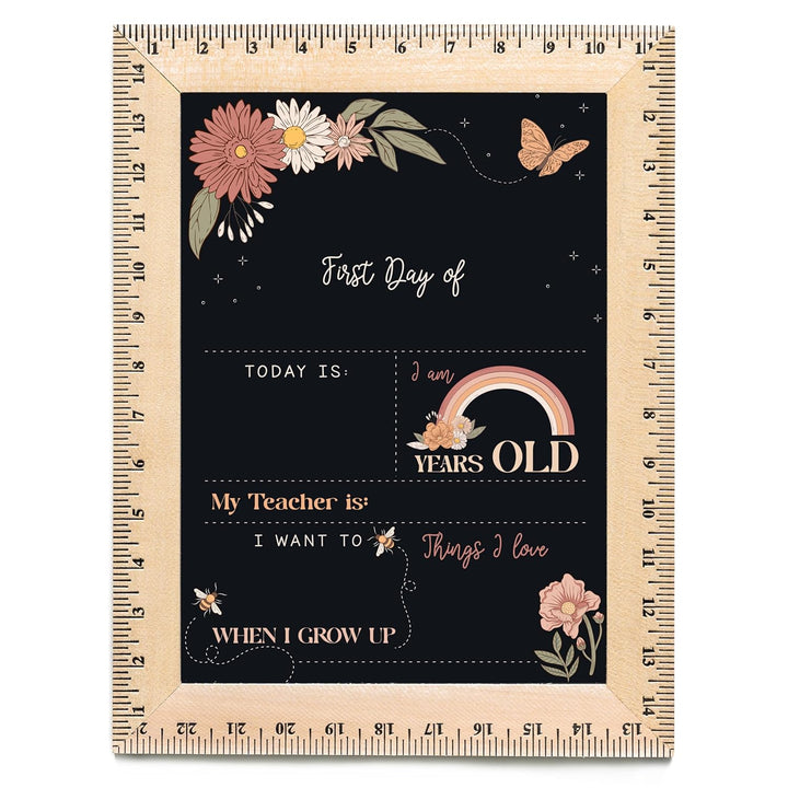 Bloom Owl First Day of School Chalkboard Sign - 11.5"X15" Reusable Back to School Photo Prop with Wooden Ruler Frame for Preschool, Kindergarten, and Beyond