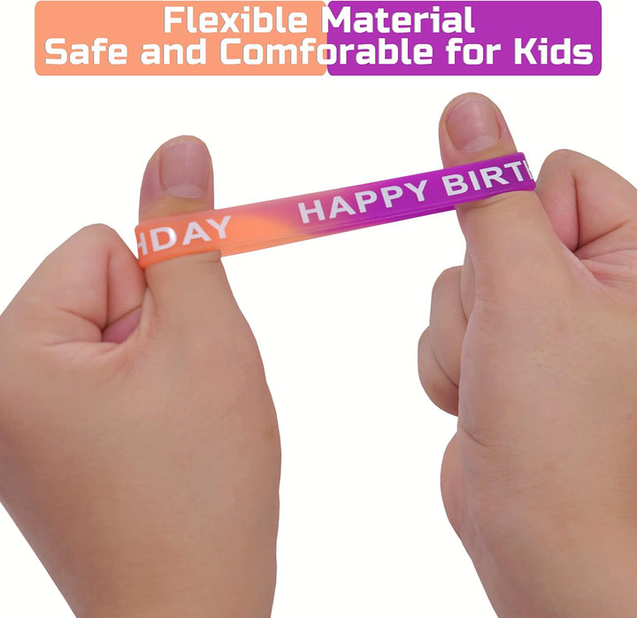 66 Pieces Birthday Rubber Bracelets(22 Styles),Colored Birthday Wristband for Birthday Party Favors,Stretch Birthday Rubber Wristbands for Birthday Party Supplies