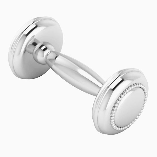 Sterling Silver Beaded Dumbbell Rattle for Newborn Baby Boy and Baby Girl - Non-Tarnishing, Durable, and Custom Engravable Gift - Packaged in a Beautiful Gift Box