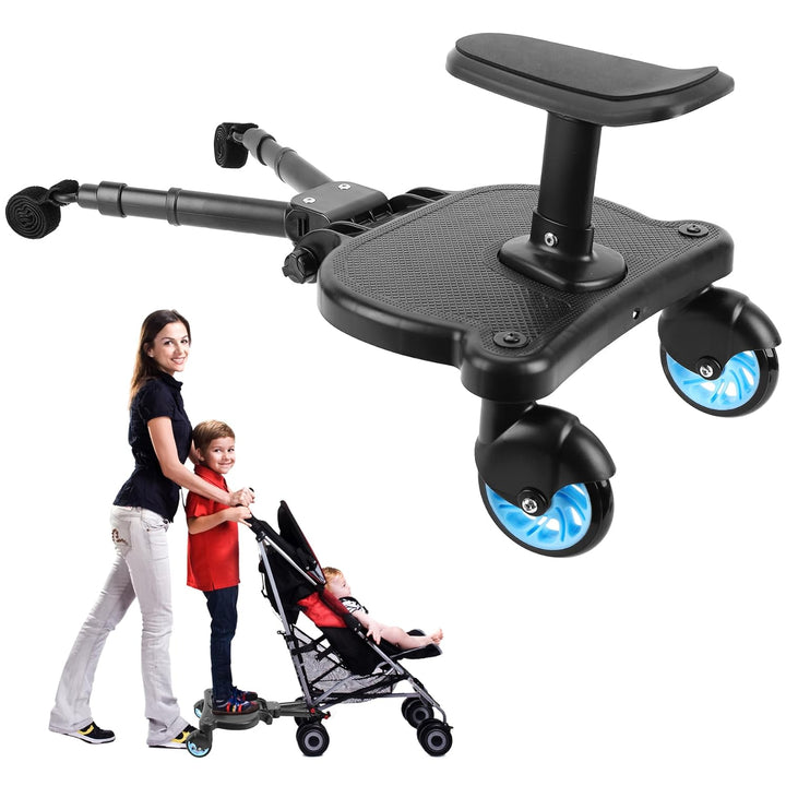 2025 New-Universal Stroller Board with Detachable Seat, 2In1 Sit and Stand Stroller Glider Board for Most Strollers, Holds Children up to 55 Lbs Stroller Standing Board (Black)