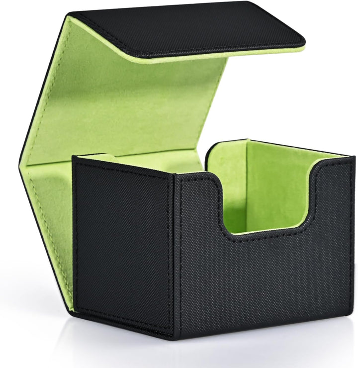 Card Deck Box for Trading Cards, MTG Commander Deck Box Holds 120+ Single Sleeved Cards, Leather Magnetic Card Storage Box Fits for TCG CCG Magic Cards (Black)