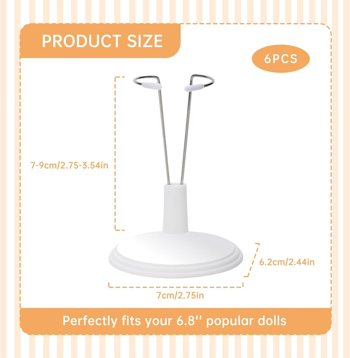 6 Pack Adjustable Doll Stand Compatible with Labubu 6.8 Inch Dolls, Stand Holder Compatible with Labubu Accessories, White Plastic Support Holder ( Not Include Dolls)
