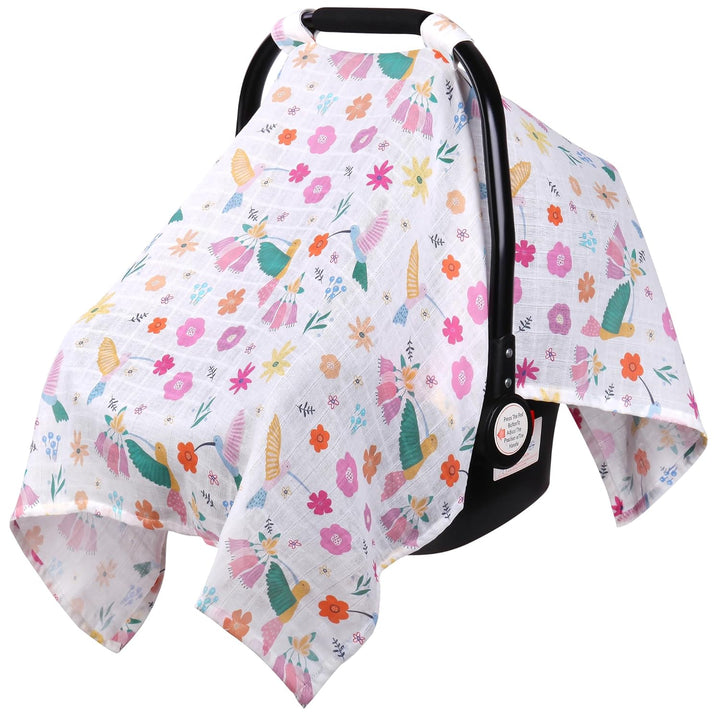 Dinosaurs Carseat Cover - Muslin Cotton Infant Car Seat Canopy, Breathable Baby Carrier Cover, Summer Stroller Sun Shade