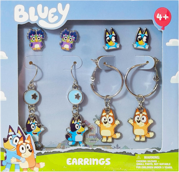 Bluey Hypoallergenic Earrings for Girls Ages 4+ - Safe Stud & Fishhook Styles - Jewelry Gift for Sensitive Ears & Cartoon Lovers
