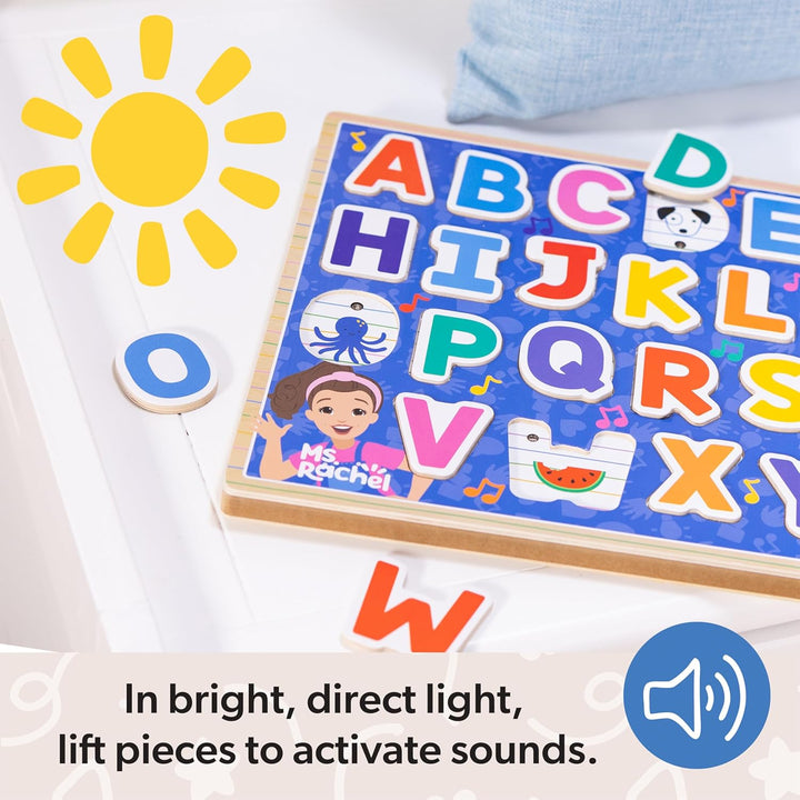 ® Ms. Rachel™ Wooden Phonics Alphabet Sound Puzzle with Light-Activated Sound Effects, 24-Piece Toddler Toys for Boys and Girls Ages 2+ Years - FSC Certified