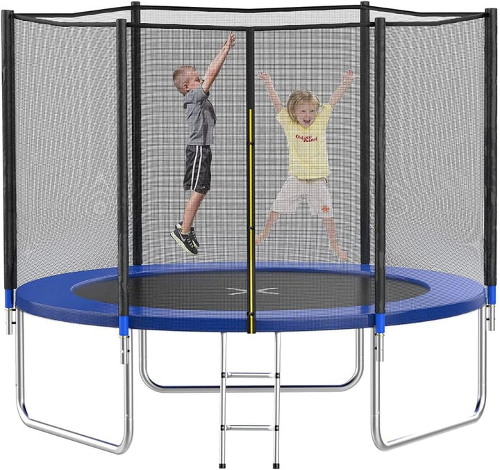 8FT 10FT 12FT 14 FT 15FT Trampoline with Safety Enclosure Net，Outdoor Trampoline with Basketball Hoop, Heavy Duty Jumping Mat and Spring Cover Padding for Kids and Adults, Storage Bag and Ladder