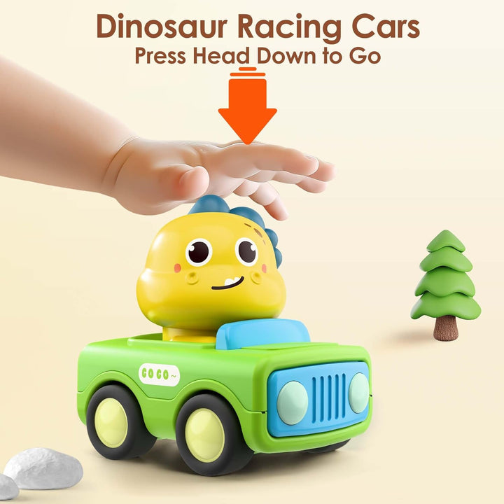 Press to Go Car Toys for Toddlers 1-3, Baby Animal Race Cars, Infant Play Vehicle Set, Boy Push Go Friction Dino Cars for 6-9-12-18 Month, 1St Birthday Gift Stuffer for 1-2 Years Old Kid