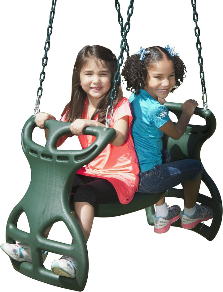 WS 3452 Heavy Duty Two Person Dual Glider Swing, with Coated Chains to Prevent Pinching, 18" W X 25 in H X 40" L, Green