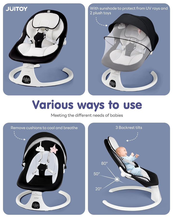Electric Baby Swings for Infants to Toddler Baby Swing with 5-Speed 3-Seat Positions 5-Point Carabiner,With Bluetooth Music 10-Preset Melodies (Black White)