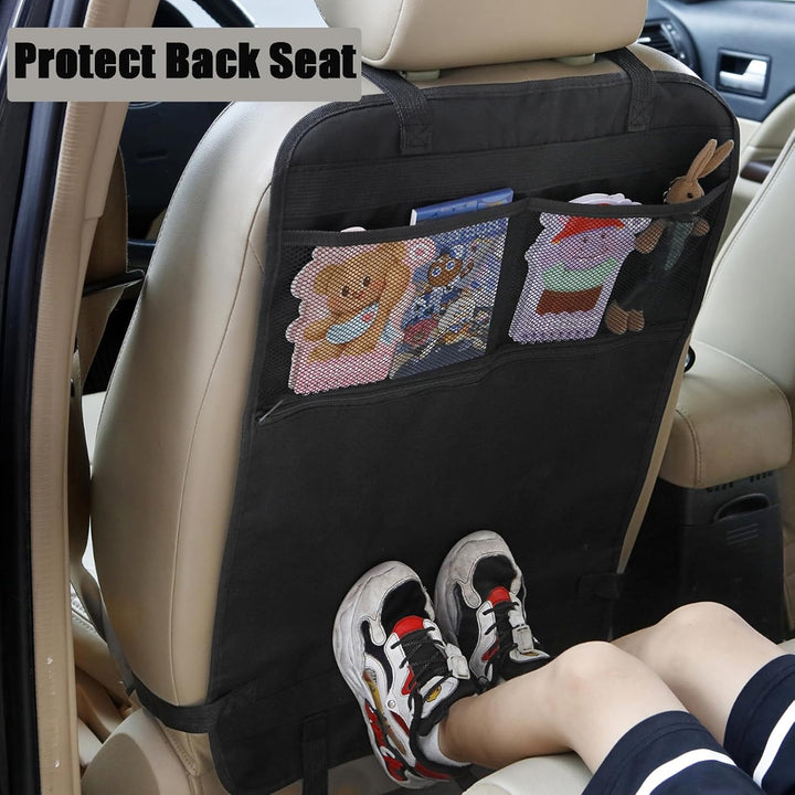 Car Seat Back Protector with 2 Mesh Pockets | Waterproof Kick Mat Organizer for Kids & Toddlers | Backseat Cover Fits Most Vehicles | Easy to Clean