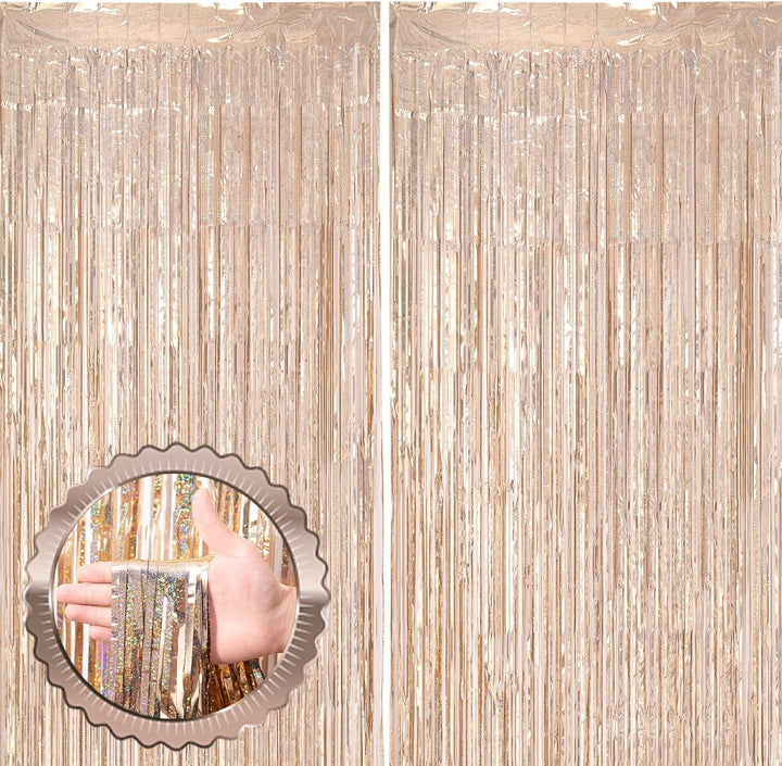 2 Pack Laser Pink Tinsel Foil Fringe Curtains, Mothers Day Pink Decorations, Metallic Tinsel Party Streamers Backdrop for Birthday Bachelorette Graduation Wedding Party Decorations