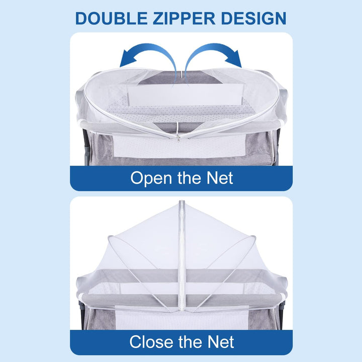 Bassinet Cover Mosquito Net for Babies to Keep Insects/Bugs/Cats Out, Toddler Bassinet/Bedside Sleeper/Crib Net with Two-Way Zippers & Storage Bag, Breathable Mesh Holes, White