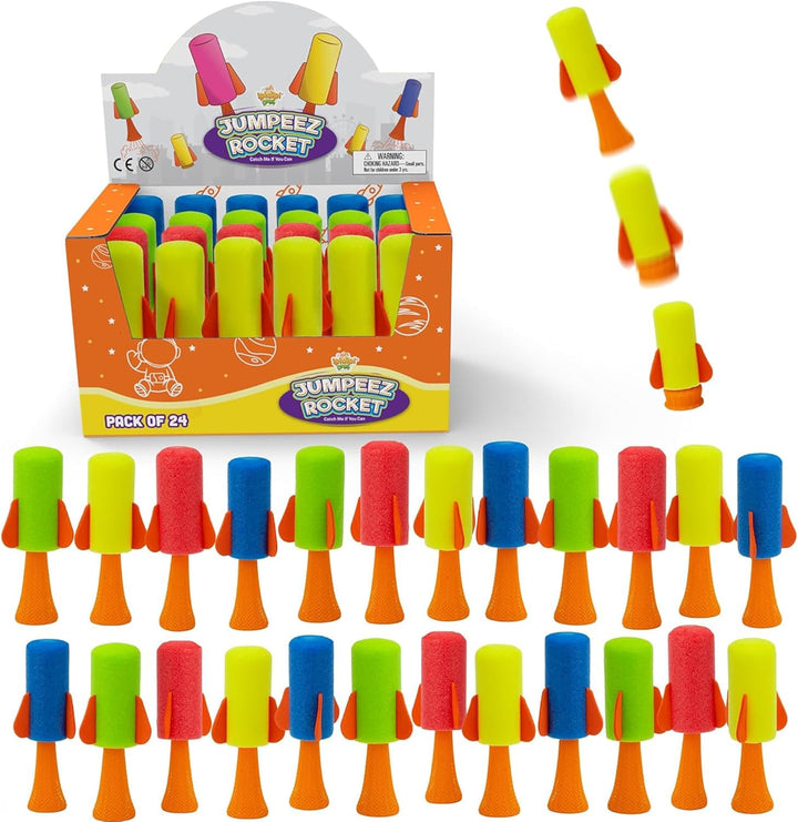 Jumping Rockets Light up Poppers - Spring Launcher LED Toys for Kids - Party Favors, School Prize, Goodie Bag Fillers, Birthday Suprises - Games for Boys and Girls, Pack of 24
