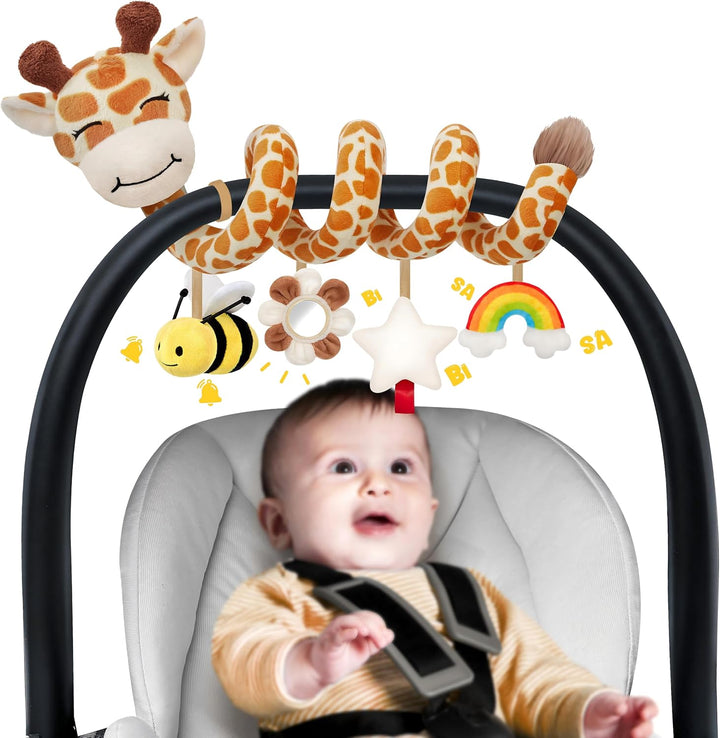 Spiral Car Seat Baby Toys 0-6 Months, Infant Carseat High Contrast Sensory Toys Hanging Stroller Accessories, Newborn Gifts for Baby Boys Girls Essentials, Cute Black and White Cow