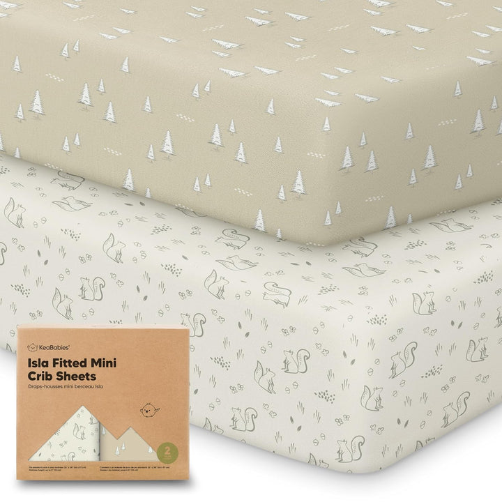 Pack and Play Sheets Fitted - 2-Pack Mini Crib Sheets for Pack N Play Mattress 38X26, Soft & Cozy, Neutral Toddler Playard Bedding, Snug Fitted Mini Baby Crib Mattress Cover Boy, Girl (Butterflies)