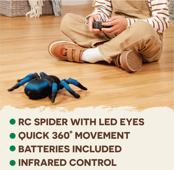 – Remote Control Tarantula for Kids with LED Eyes – Realistic Spider Toy with Moving Legs, Fast Speed & 360° Spin – Blue RC Animal for Boys & Girls 6+ Years
