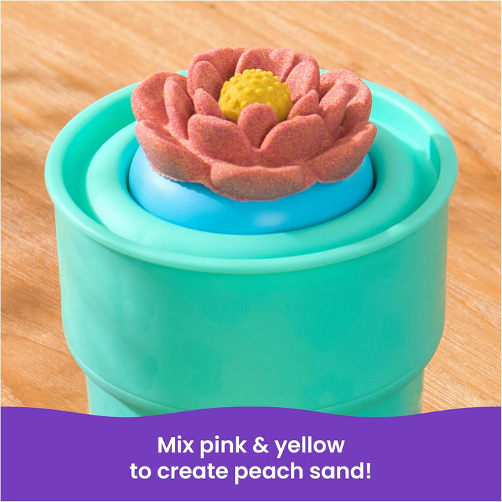 , Squishblossom Blooming Flower with 8Oz Neon Yellow & Pink Play Sand, Pot & Molds, Gifts for Mom & Kids, Arts and Crafts Sensory Toys