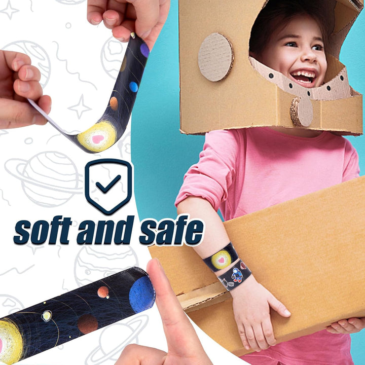 Slap Bracelets, 48PCS Kids Slap Wristbands with UFO Astronaut Space Stars Pattern Snap Bracelets for Party Favor New Year Gifts School Classroom Prize Exchange