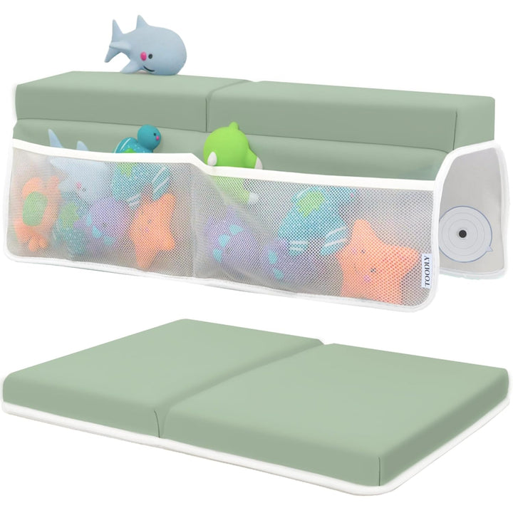 Comfortable Baby Bath Kneeler and Elbow Rest Pad Set – Thick Memory Foam Bath Kneeling Pad with Elbow Support – Baby Bathtub Cushion with Toy Organizer for Bathing Infant or Toddler - Grey