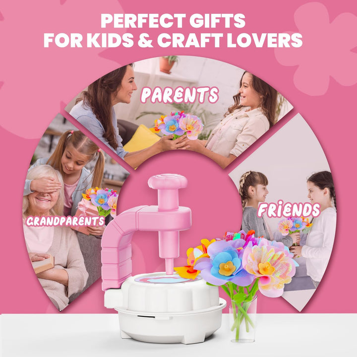Arts and Crafts for Kids, DIY Fabric Flower Bouquet Craft Kits for Kids Toys, Educational Preschool Learning Detective Toy for Girls 3 4 5 6 7 8 9 10 11 12 Years Old Toddler Birthdays Gift(Pink)