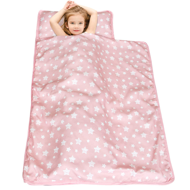 Toddler Nap Mat for Girls Floral, Kids Sleeping Mat with Fleece Blanket, Lightweight Perfect for Kids Preschool, Daycare, Travel Sleeping Bag, Fit Standard Cot