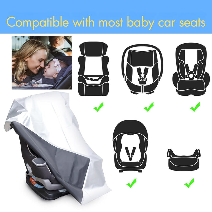 Baby Car Seat Sun Shade Cover with Free Storage Bag Included | Infant Car Seat Heat Protector | UV Protection Cooler Cover | Keeps Toddler Seat Cool in Baby Car | Travel Accessories Silver