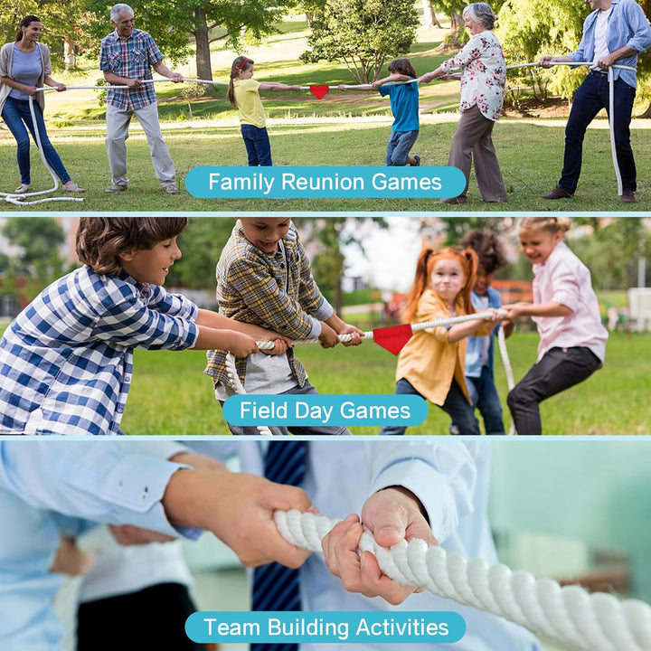Tug of War Rope for Kids and Adults, Outdoor Lawn Yard Family Reunion Birthday Party Games, Tug of War Rope with Flag for Team Building Activities Field Day Game Carnival Games (White)