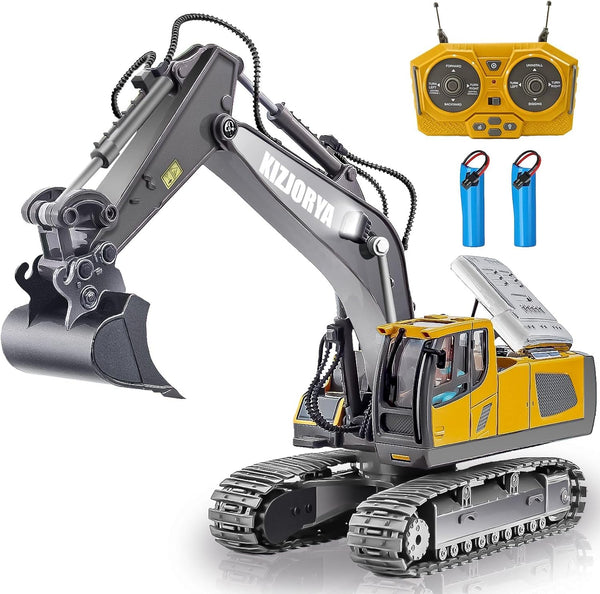 Remote Control Excavator, Toys for Boys Age 6-12, Rechargeable 11 CH RC Construction Vehicles Truck with Sound Light Metal Shovel, Birthday for Kids 7 8 9 10+ Year Old(2.4 Ghz)