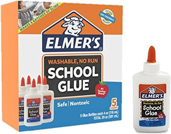 Liquid School Glue, White, Washable, 4 Ounces - Great for Making Slime ( 5-Count )